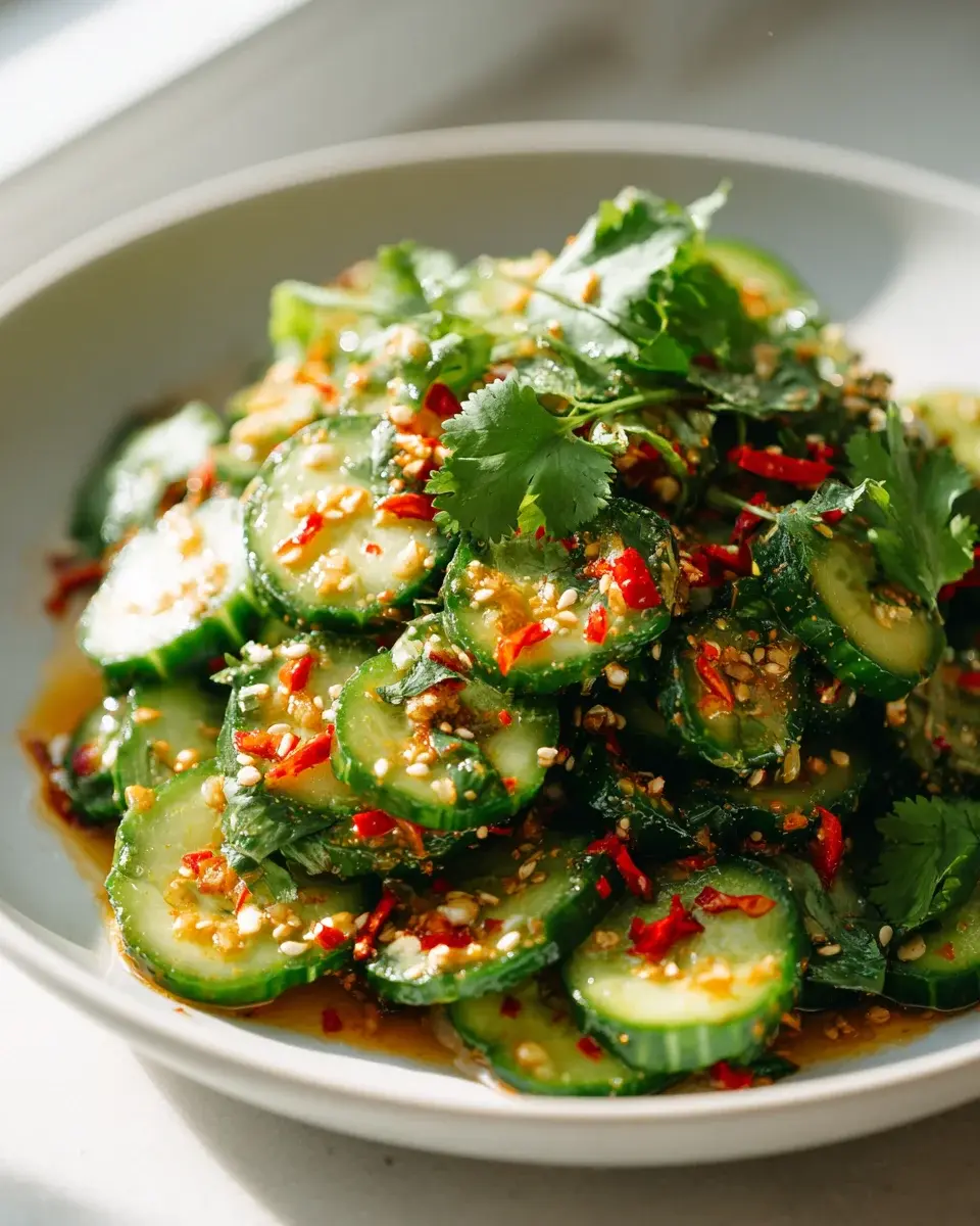 Asiatischer Gurkensalat Mit Chili Sesam