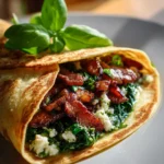 Beef Bacon Spinach Feta Breakfast Wrap mit Pesto