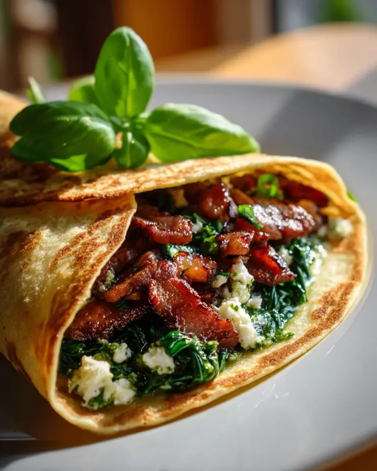 Leckerer Beef Bacon Feta Frühstücks-Wrap mit Spinat & Pesto – Snackerra