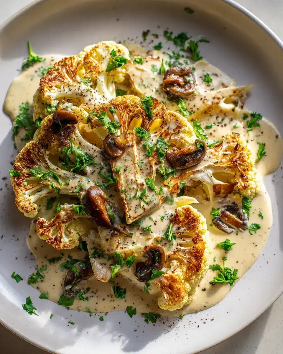 Blumenkohl Steaks Mit Cremiger Pilzsoße