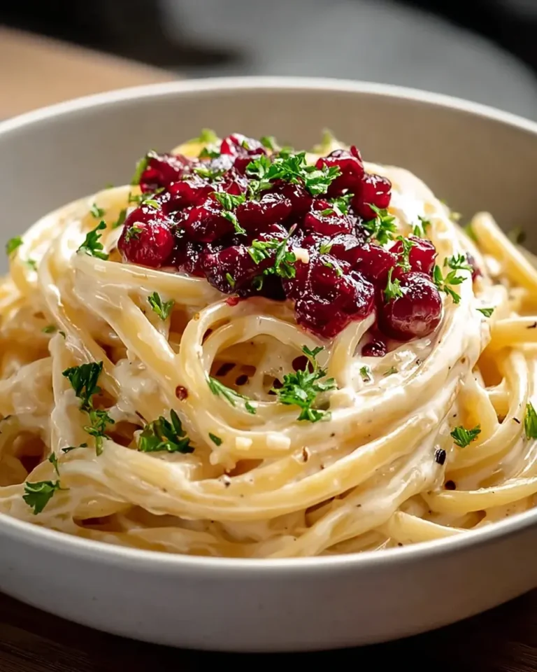 Brie Pasta mit fruchtigem Preiselbeer-Kompott rezept
