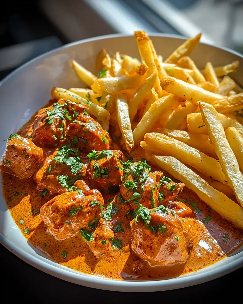 Butter Chicken Knoblauchsauce Pommes