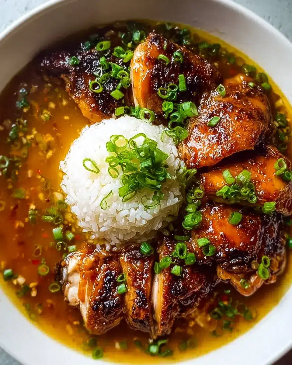 Caramelised Soy Chicken Garlic Gin Extractger Broth Rice