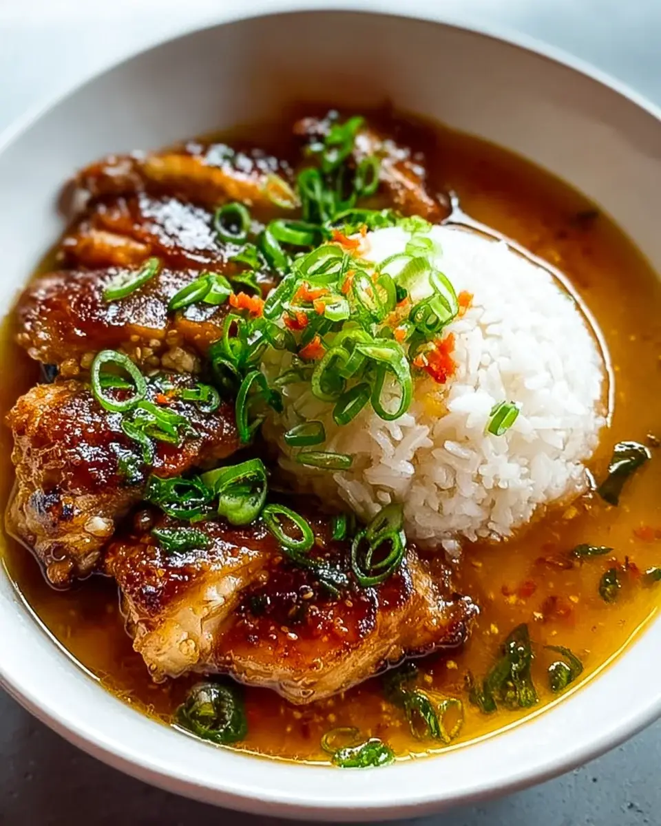 Caramelised Soy Chicken Garlic Gin Extractger Broth Rice