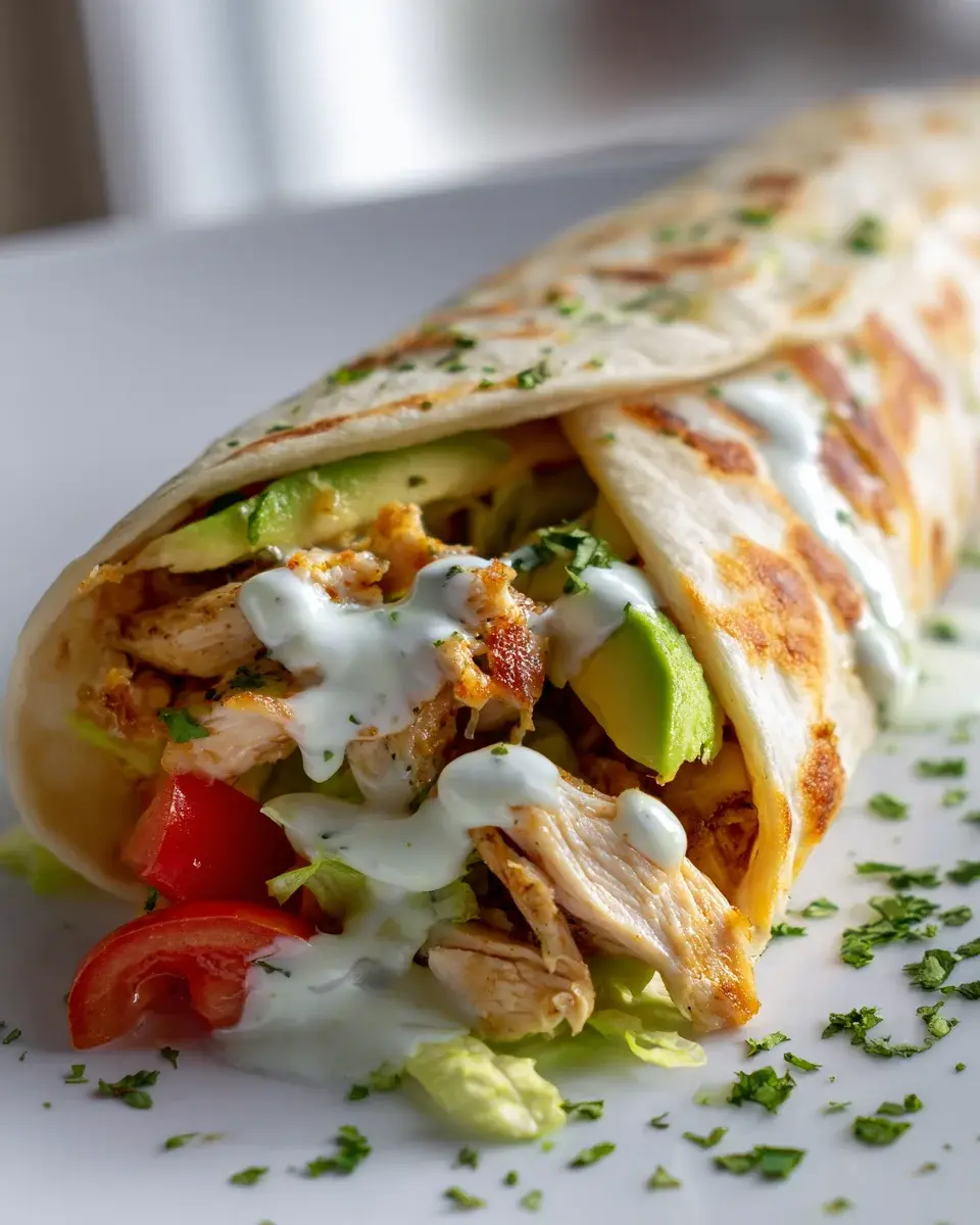 Cheesy Garlic Chicken Avocado Ranch Wraps