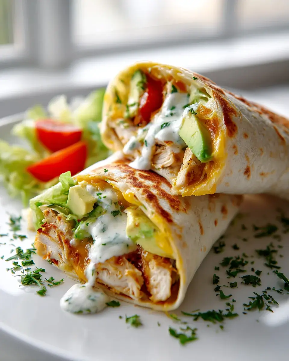 Cheesy Garlic Chicken Avocado Ranch Wraps