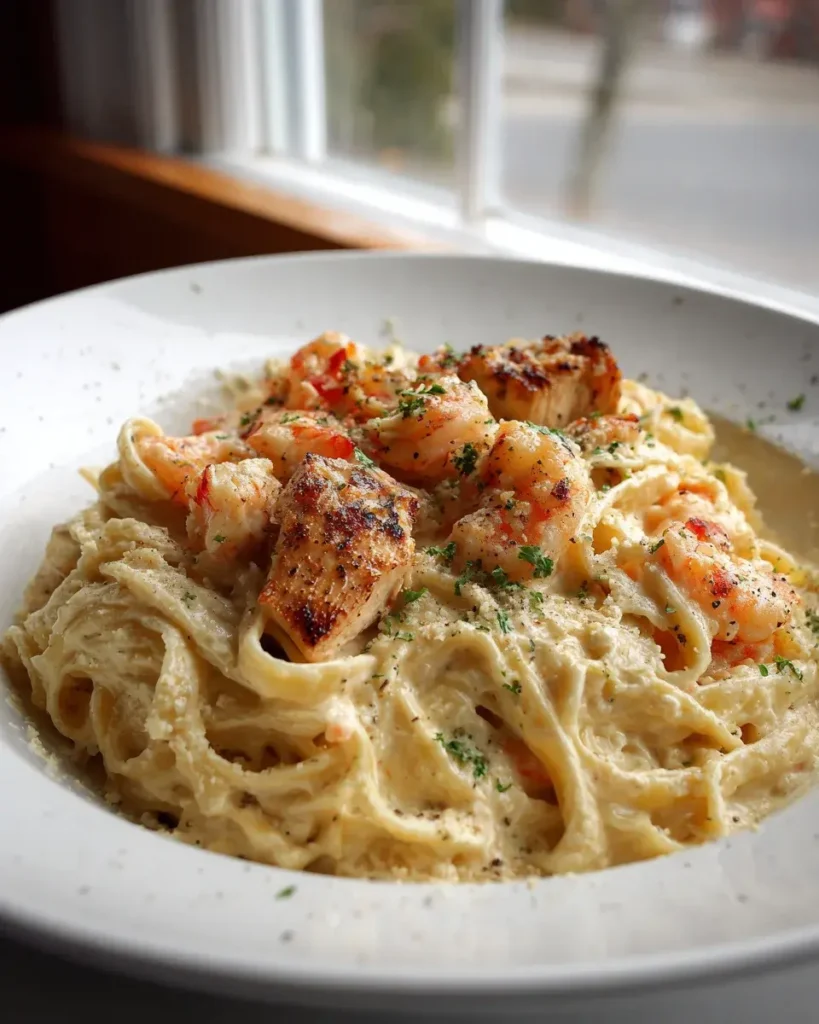 Hähnchen & Garnelen Alfredo Pasta: Cremig, einfach, unwiderstehlich!