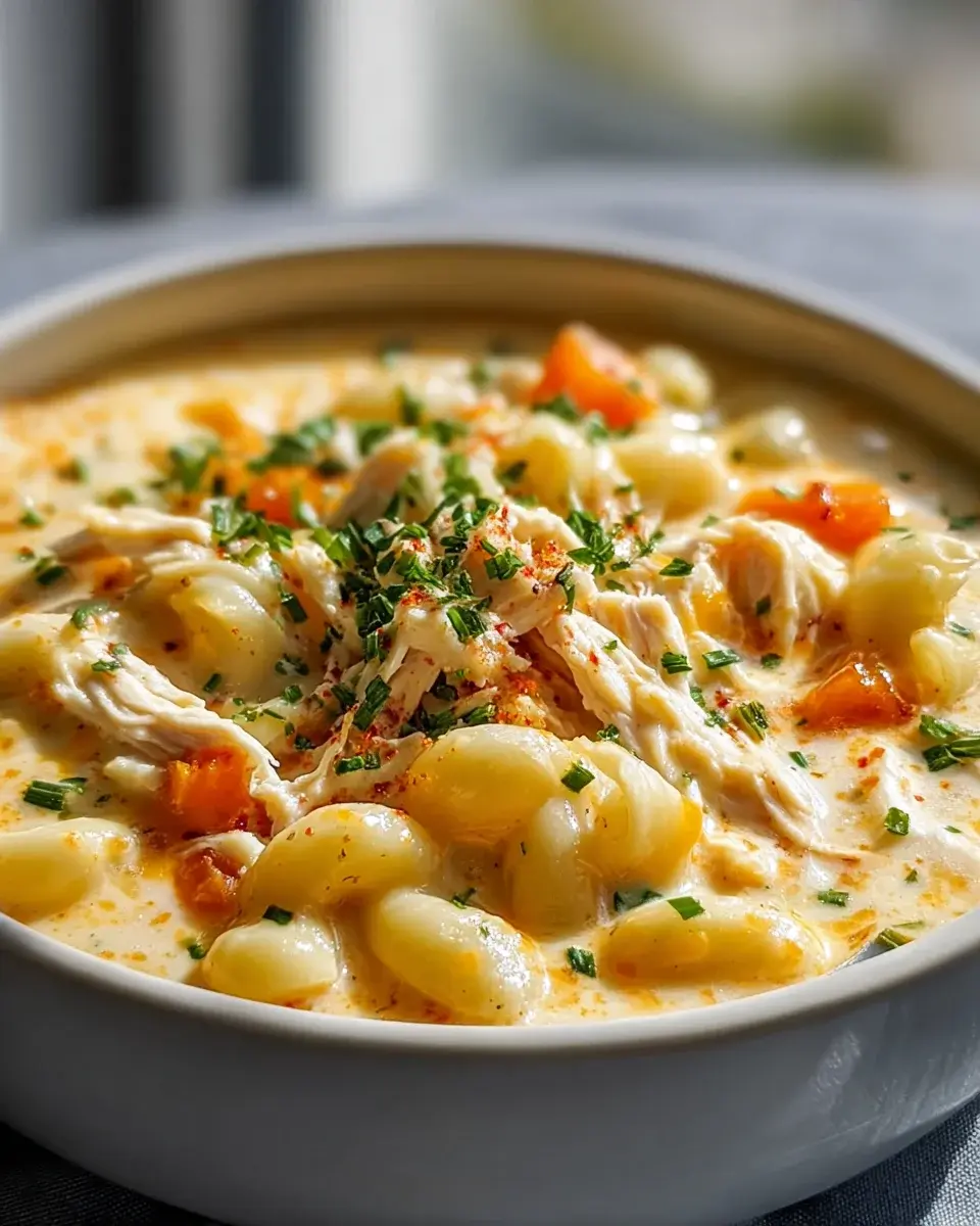 Creamy Chicken Macaroni Cheese Soup