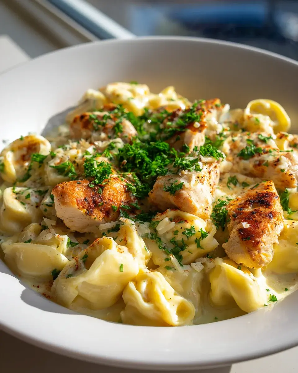 Creamy Chicken Tortellini With Mozzarella Garlic Sauce One Pot Dinner