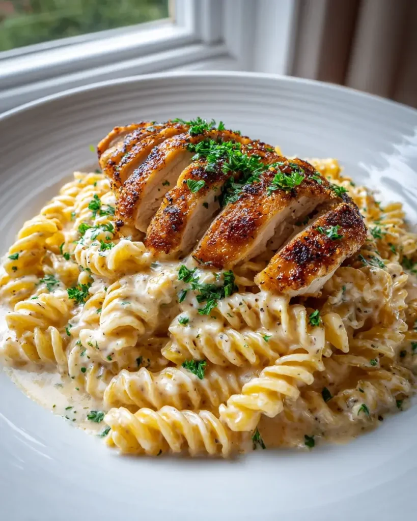 Cremiges Knoblauch Parmesan Huhn mit Käse-Pasta Twist – Snackerra