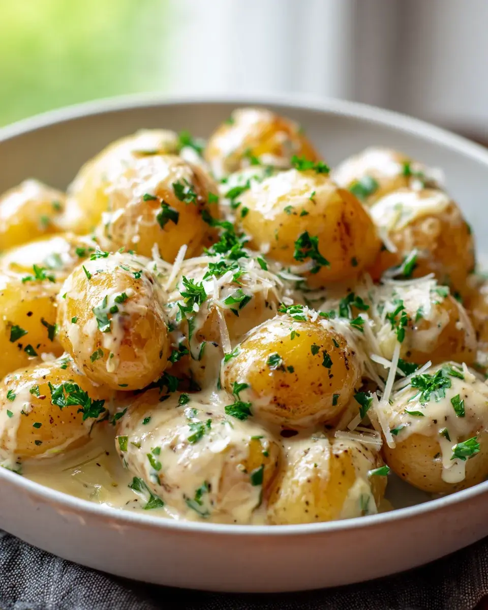 Creamy Garlic Sauce Baby Potatoes