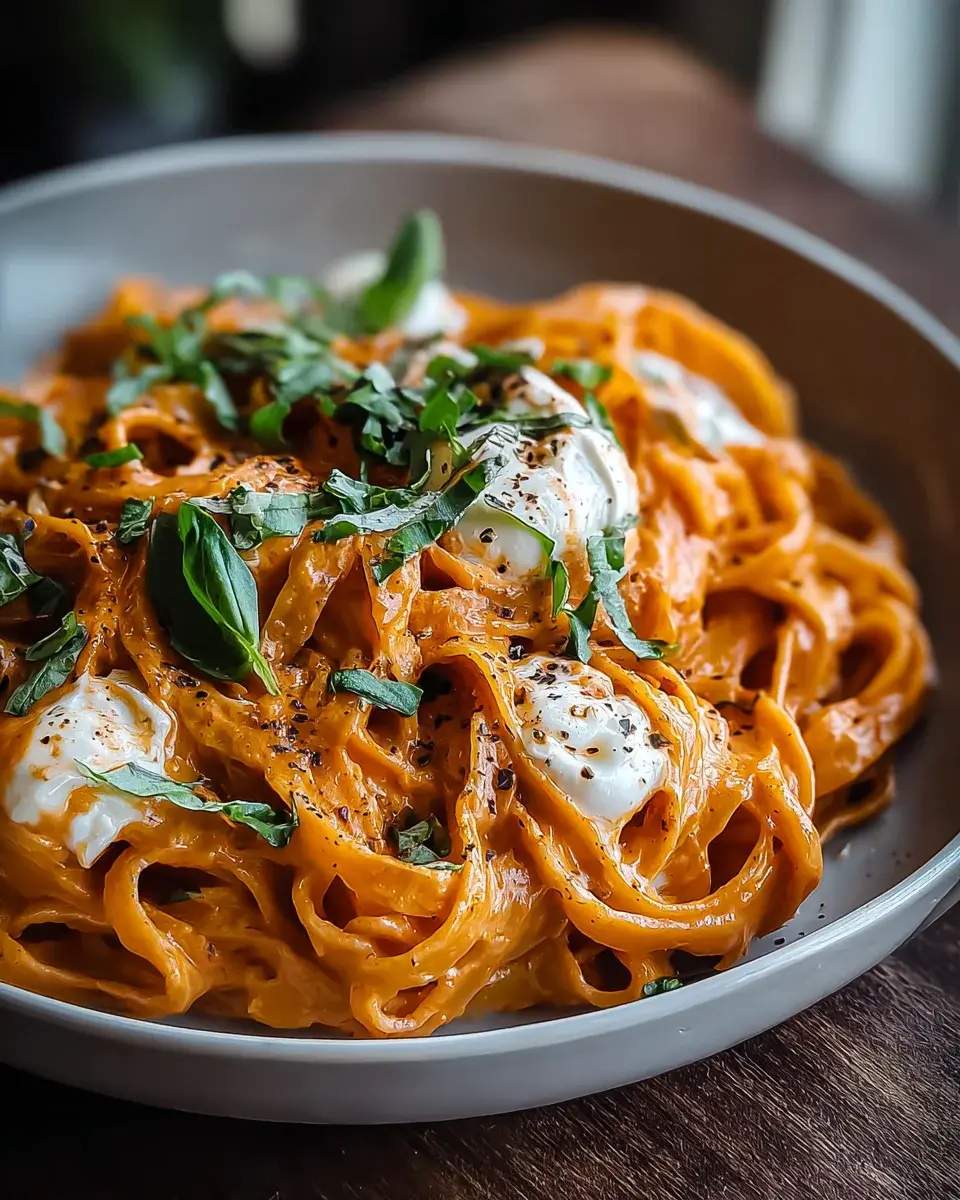 Creamy Red Pepper Pasta Burrata