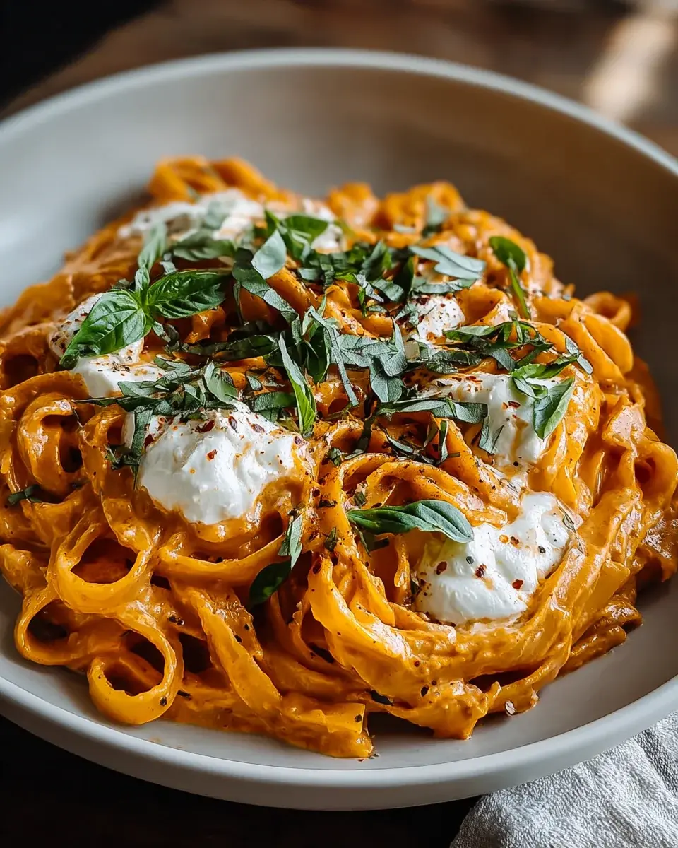 Creamy Red Pepper Pasta Burrata