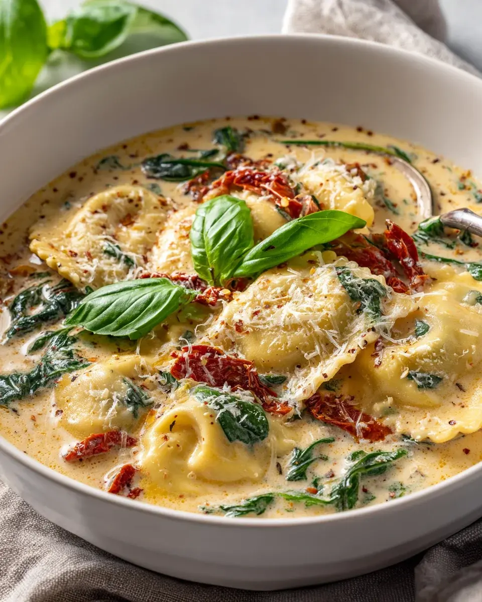 Creamy Tuscan Ravioli Soup