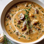 Cremige Cbeef Champignon Suppe Mit Knoblauch Und Thymian