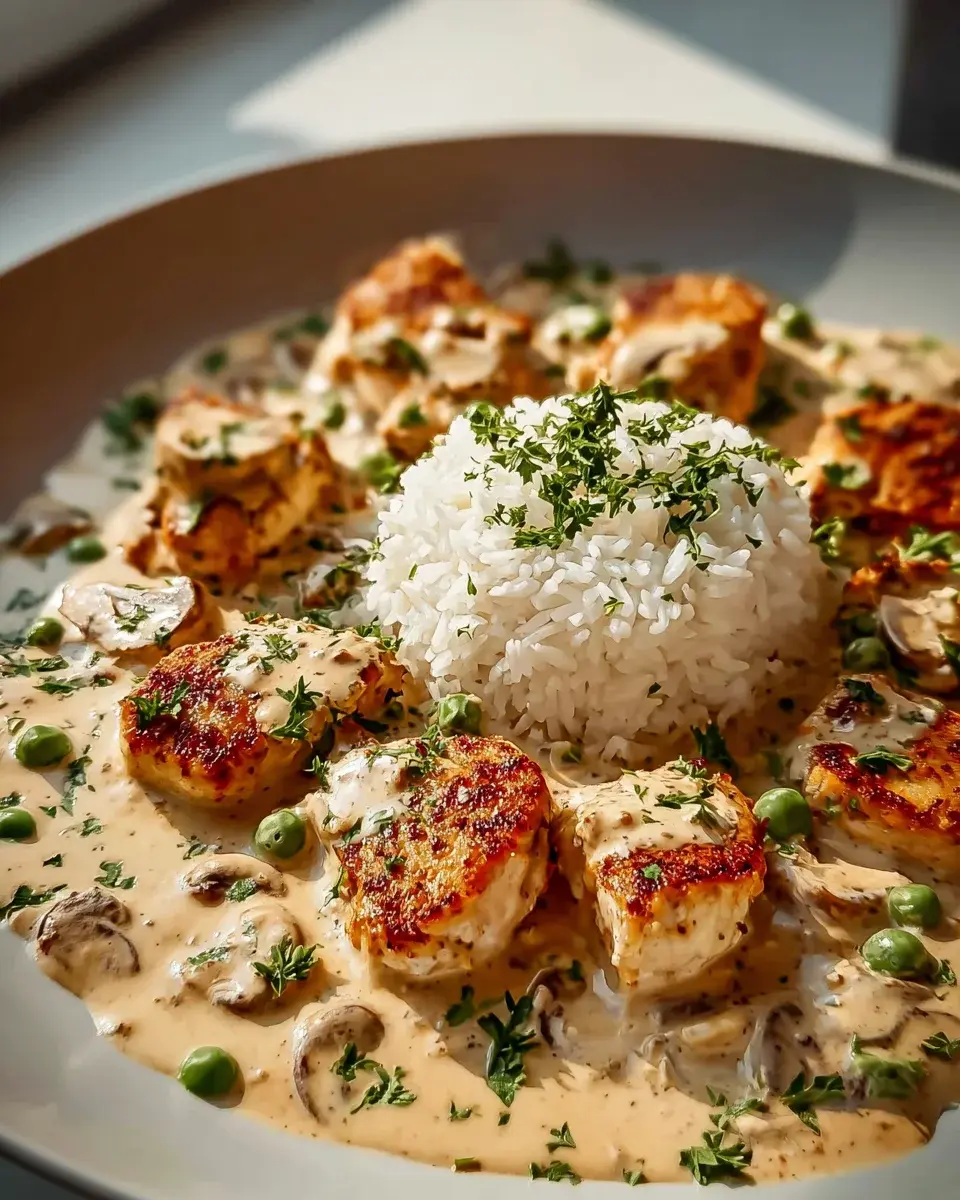 Cremiges Hähnchen mit Reis Rezept