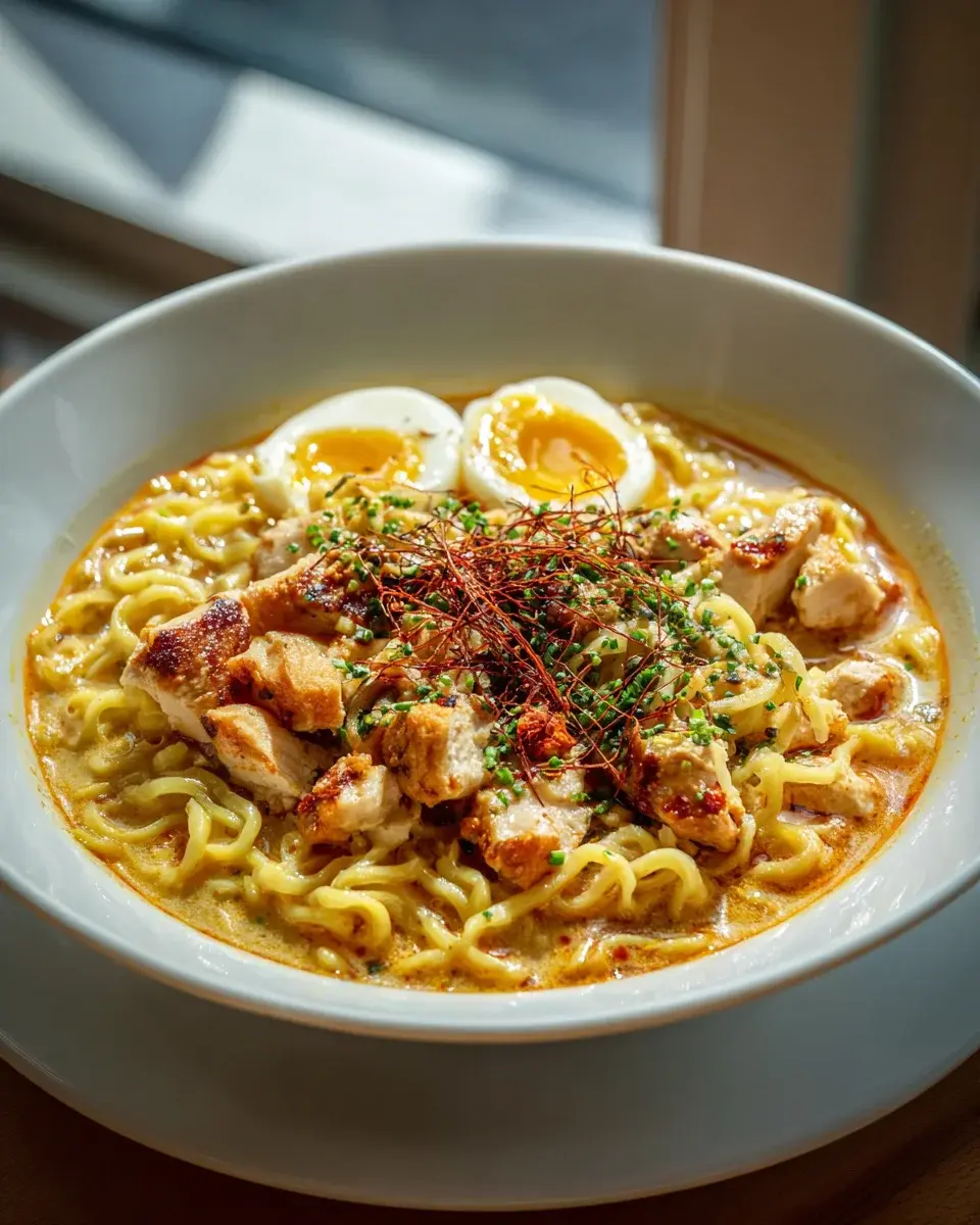 Feuriges Chicken Ramen Cremiger Knoblauchsose