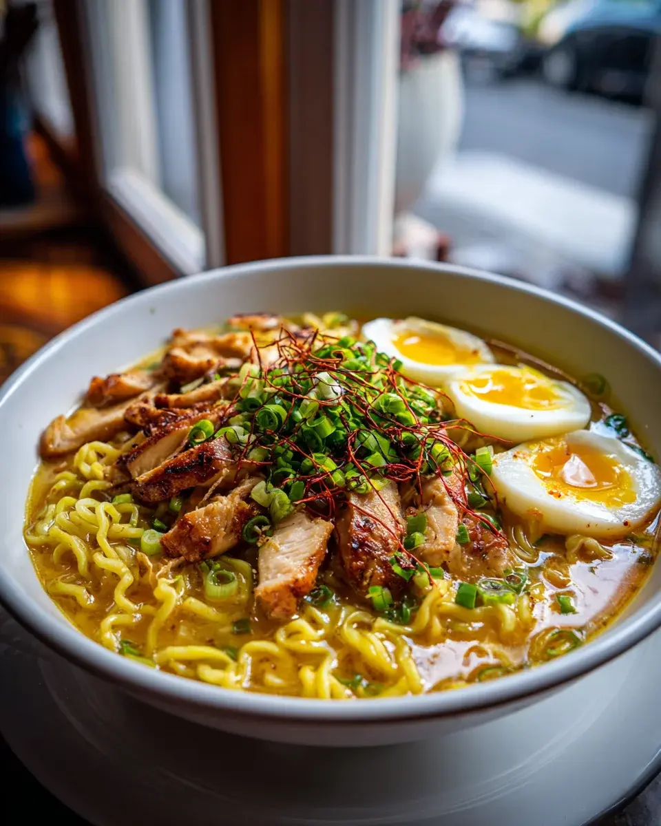 Feuriges Chicken Ramen Cremiger Knoblauchsose