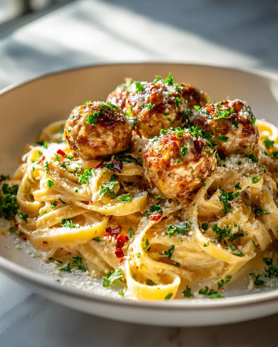 Garlic Butter Meatballs Creamy Linguine Delight