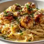 Garlic Butter Meatballs Creamy Linguine Delight