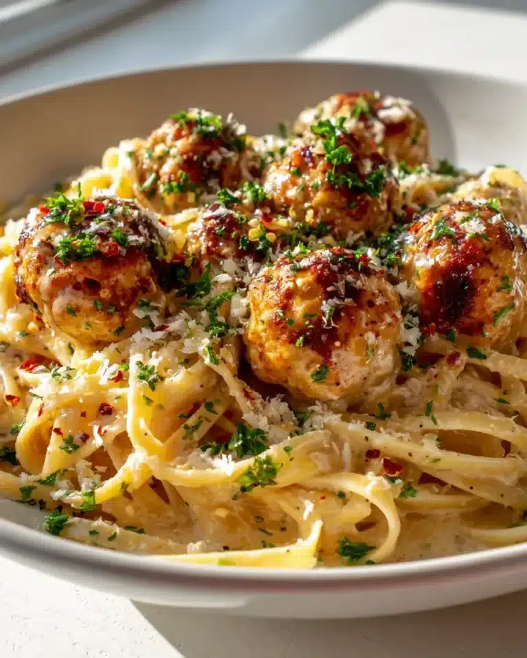 Cremige Knoblauchbutter-Rindfleischbällchen-Linguine – Snackerra