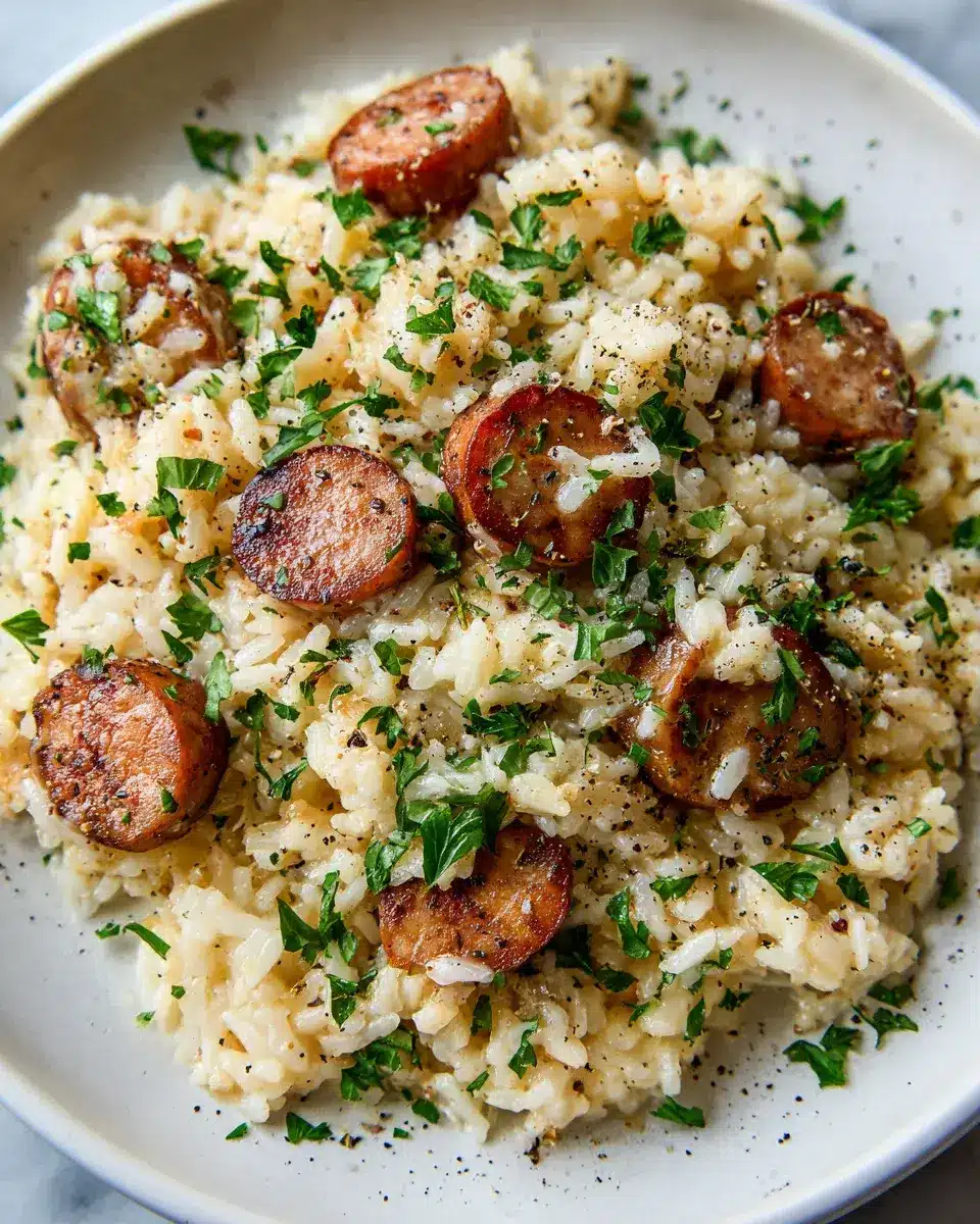 Garlic Butter Sausage And Rice Pilaf