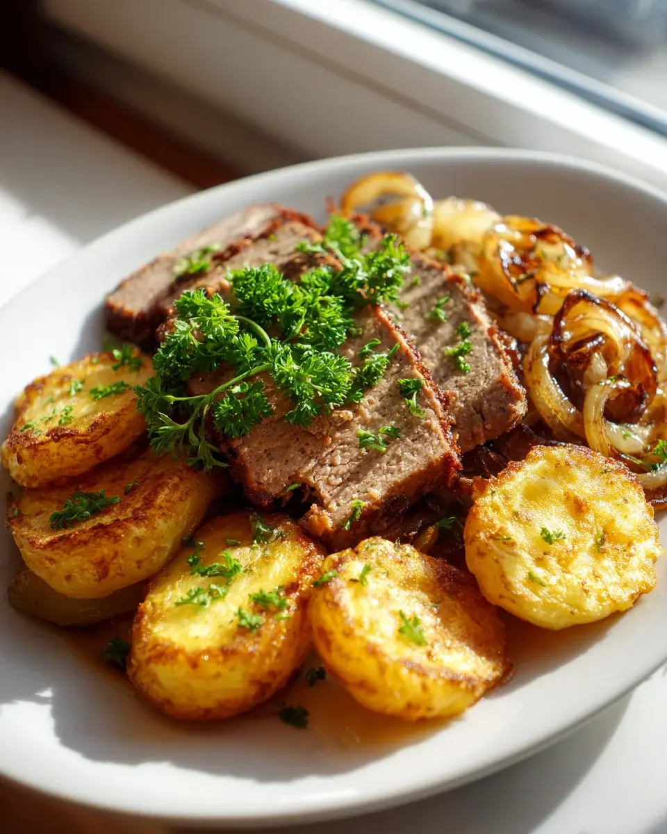 Hackbraten Skillet Mit Bratkartoffeln Und Zwiebeln