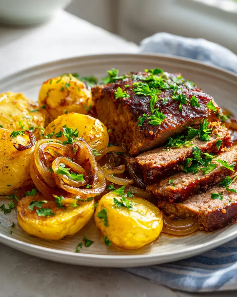Hackbraten Skillet Mit Bratkartoffeln Und Zwiebeln