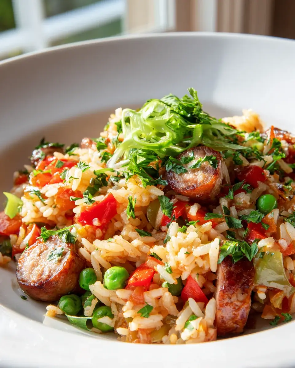 Herzhafte Wurst Reis Pfanne