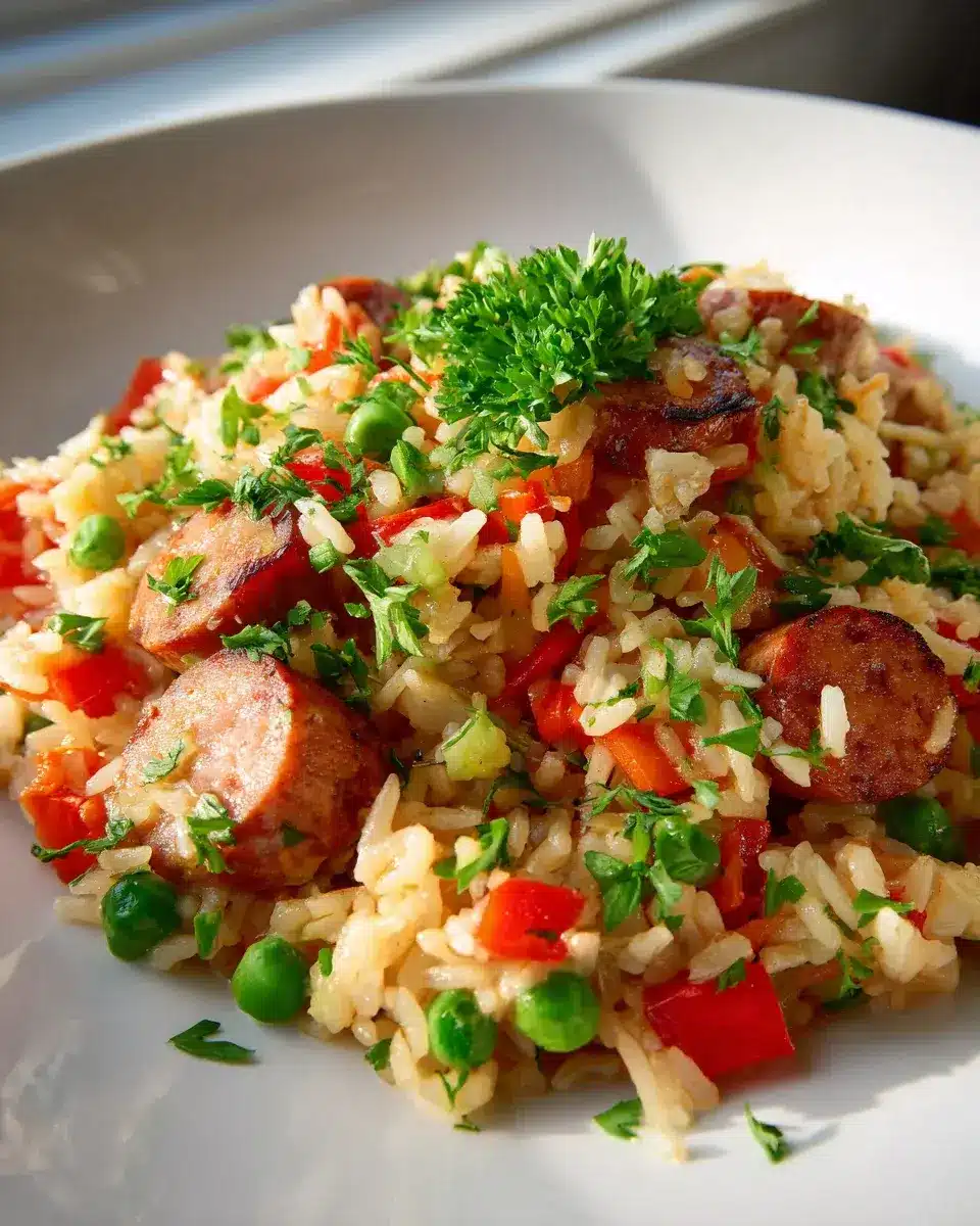 Herzhafte Wurst Reis Pfanne