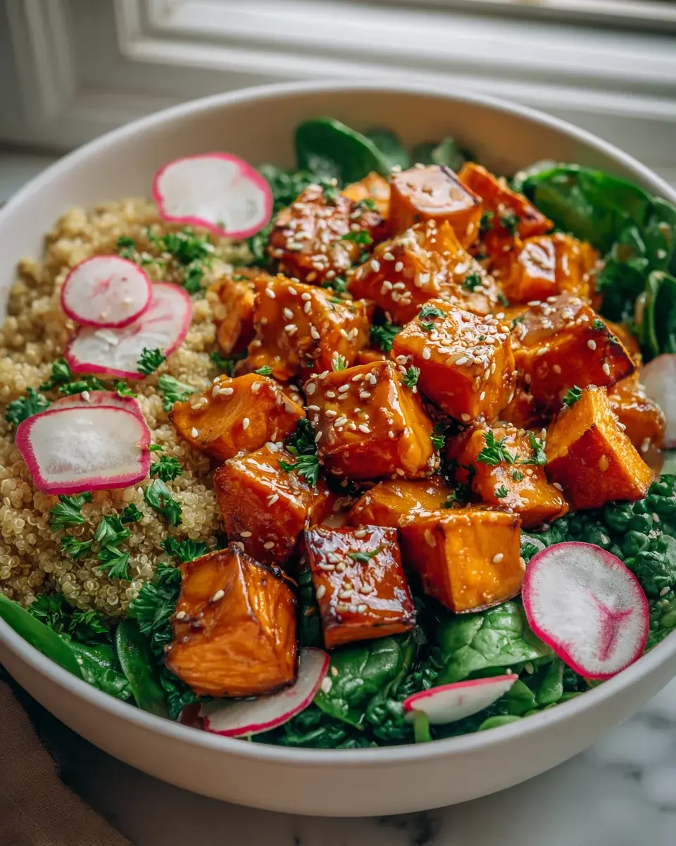 Honey Mustard Roasted Sweet Potato Grain Bowl
