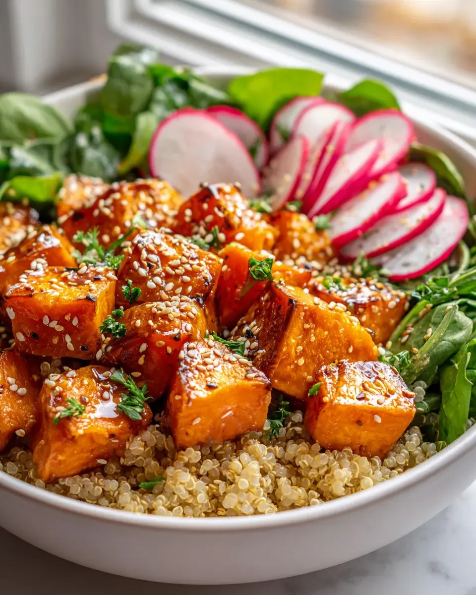 Honey Mustard Roasted Sweet Potato Grain Bowl