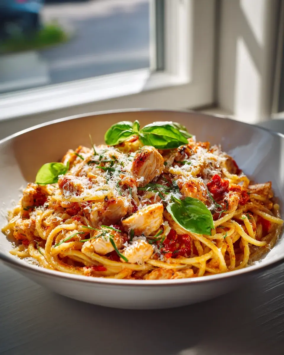 Hähnchen Tomaten Pasta Mit Parmesan