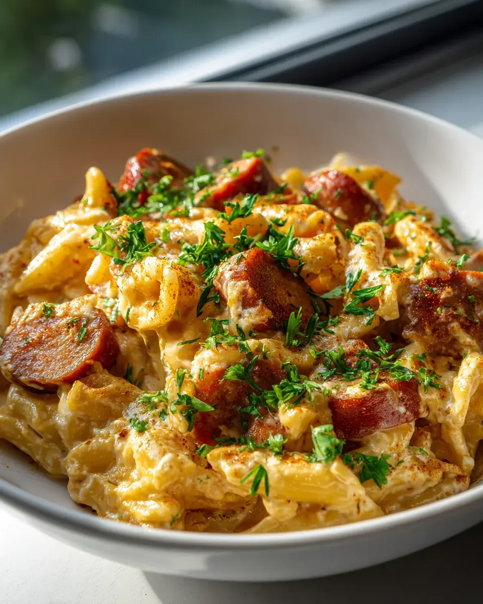 Mini Cajun Wurst Pasta Auflauf Portionsgericht