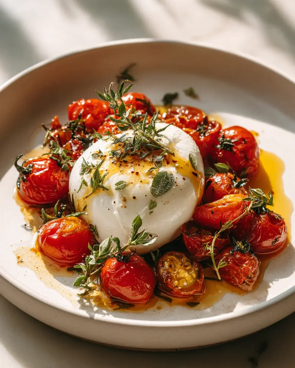Ofengebackene Burrata Kirschtomaten Kräutern