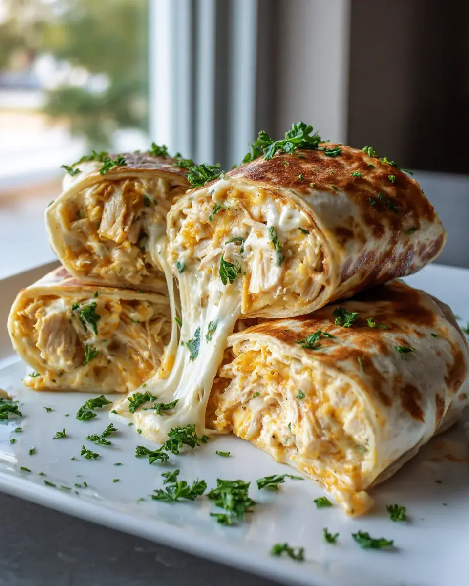 Ooey Gooey Cheesy Garlic Chicken Wraps Rezept