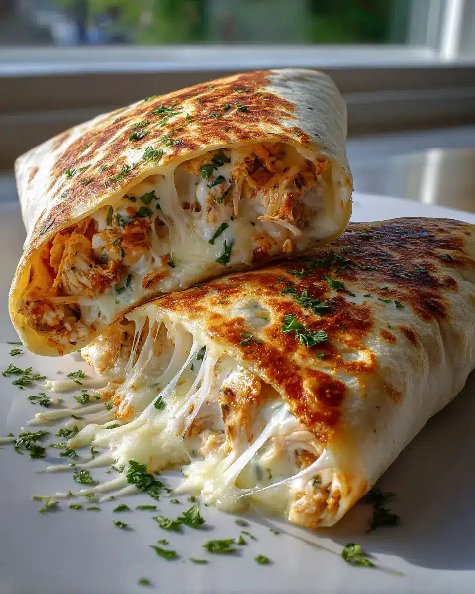 Ooey Gooey Cheesy Garlic Chicken Wraps Rezept