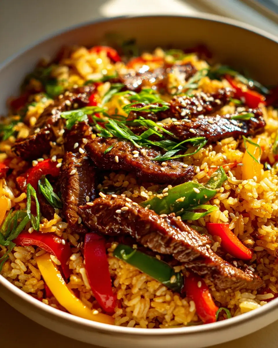 Paprika Reis Pfanne Mit Rinderstreifen Und Teriyaki