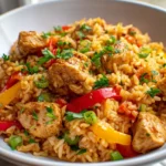 Paprika Reis Pfanne mit Hyhnchen und Sojasoye