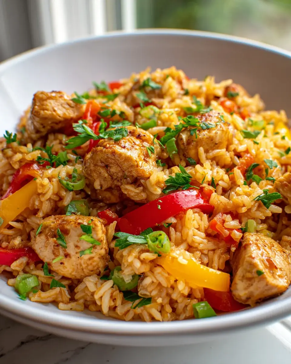 Paprika Reis Pfanne mit Hyhnchen und Sojasoye