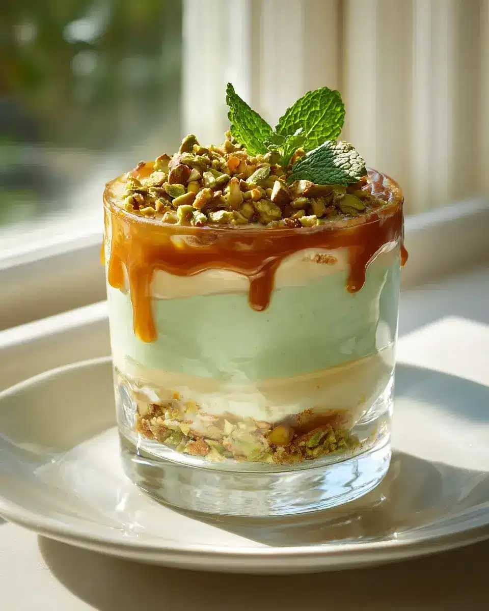 Pistazien Cheesecake Parfait mit Karamell