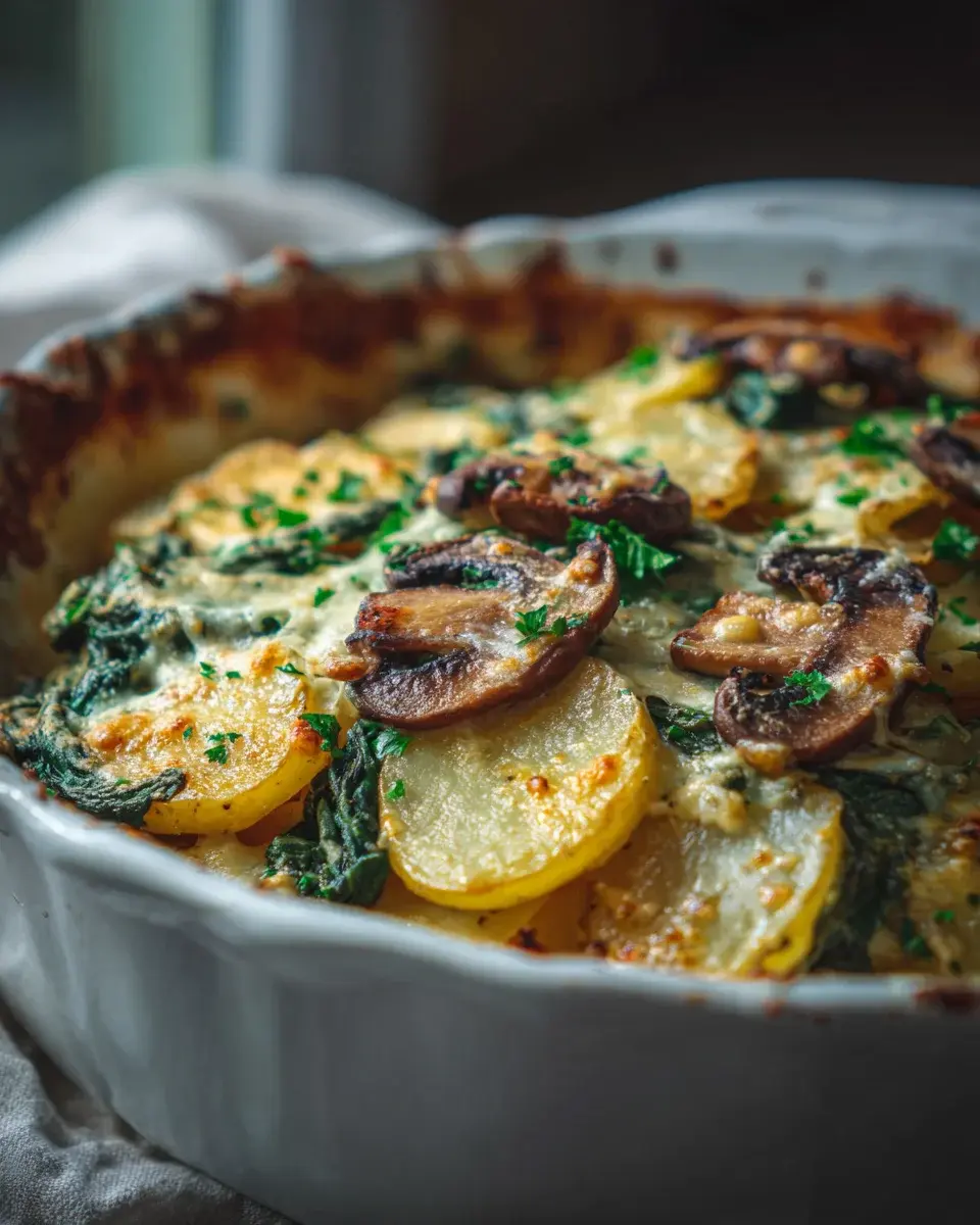 Potato Spinach Mushroom Rustic Bake