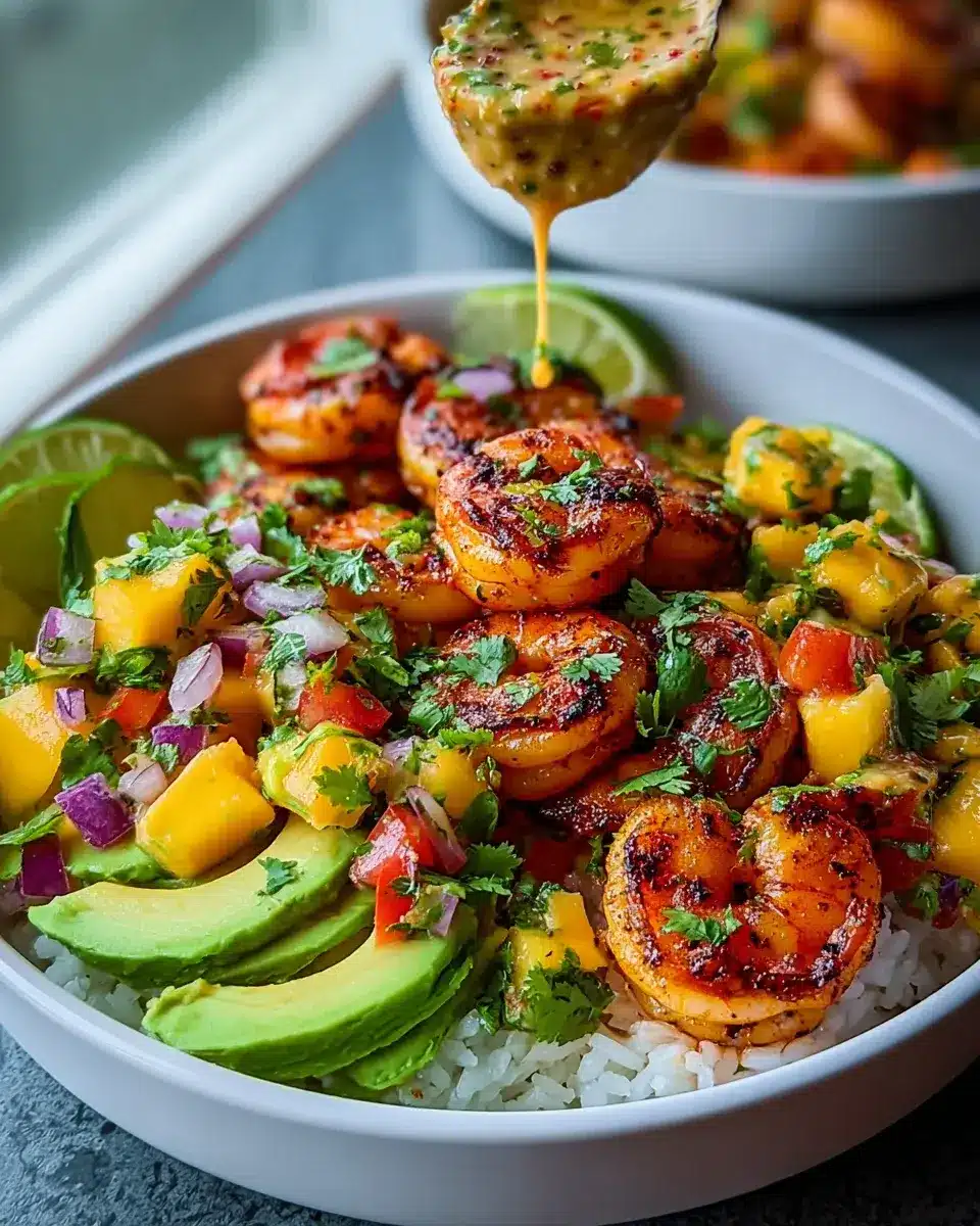 Shrimp Avocado Bowls Mango Salsa