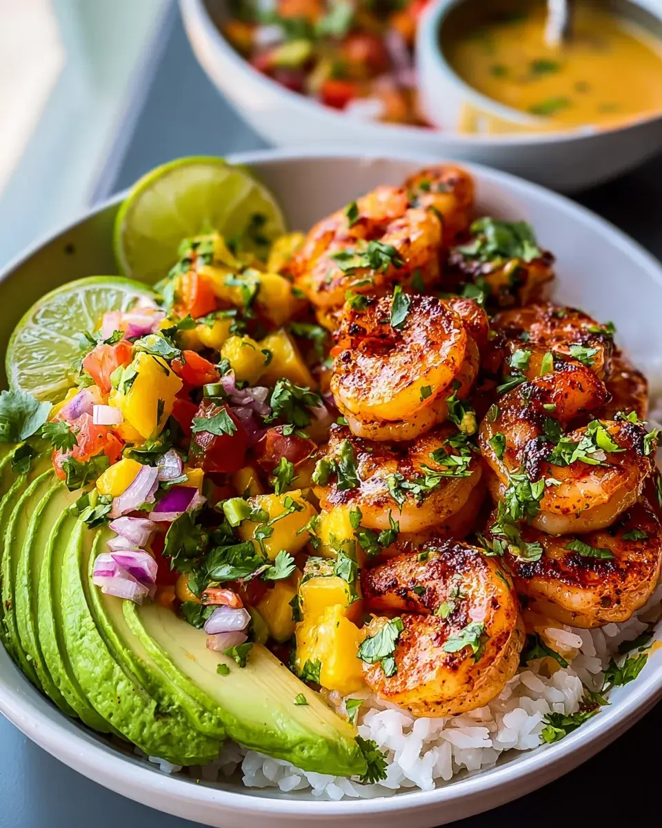 Shrimp Avocado Bowls Mango Salsa