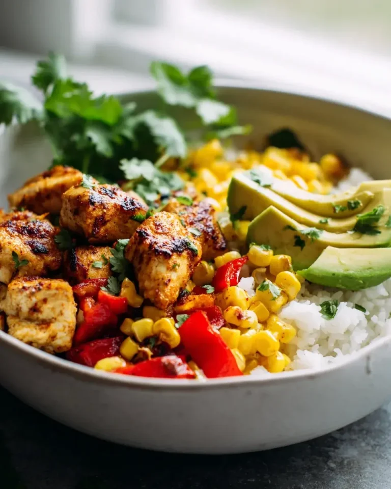 Leckere Southwest Hähnchen Reis Bowl mit Avocado & Mais – Snackerra