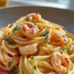 Spaghetti mit Garnelen in Frischkysesauce