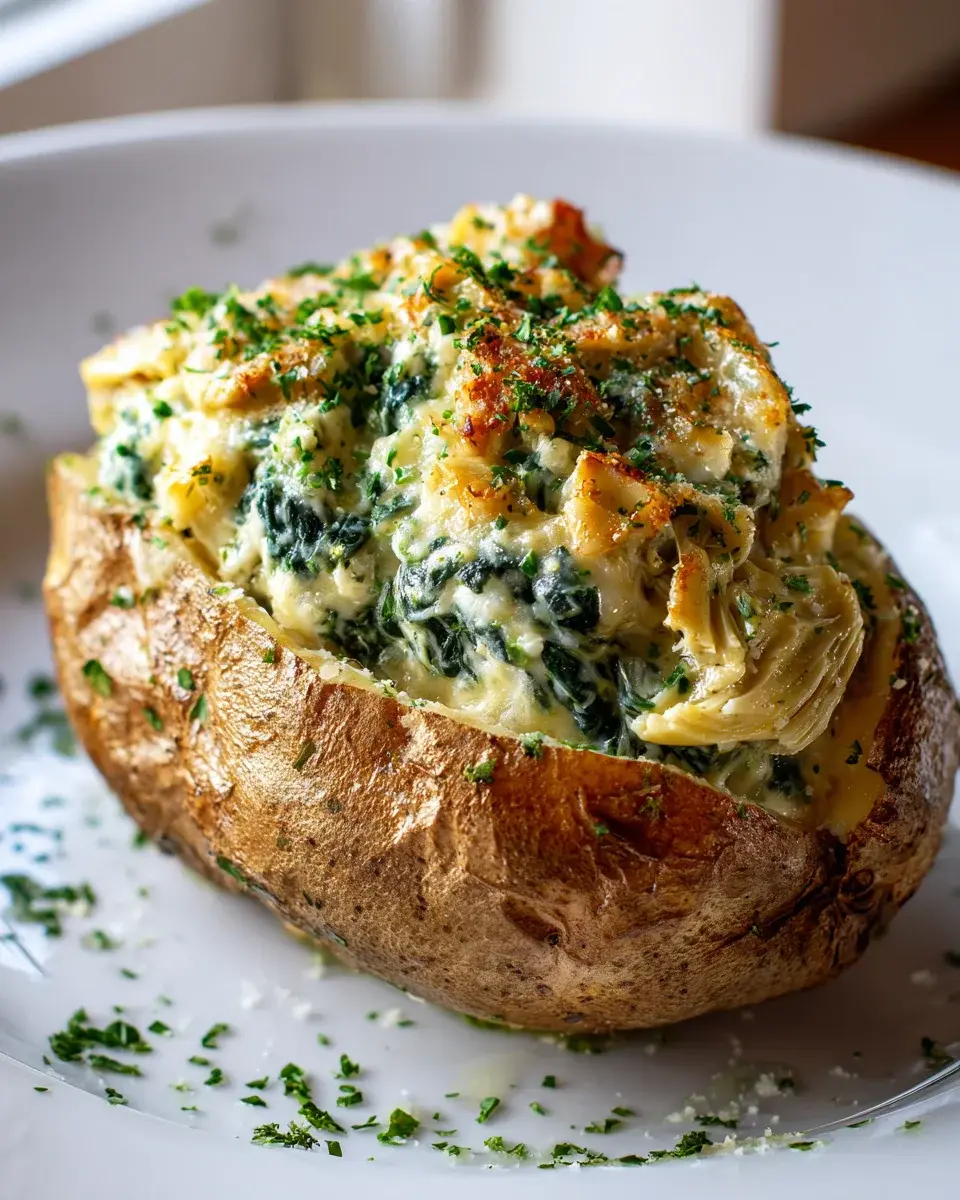 Spinach Artichoke Cream Stuffed Baked Potatoes