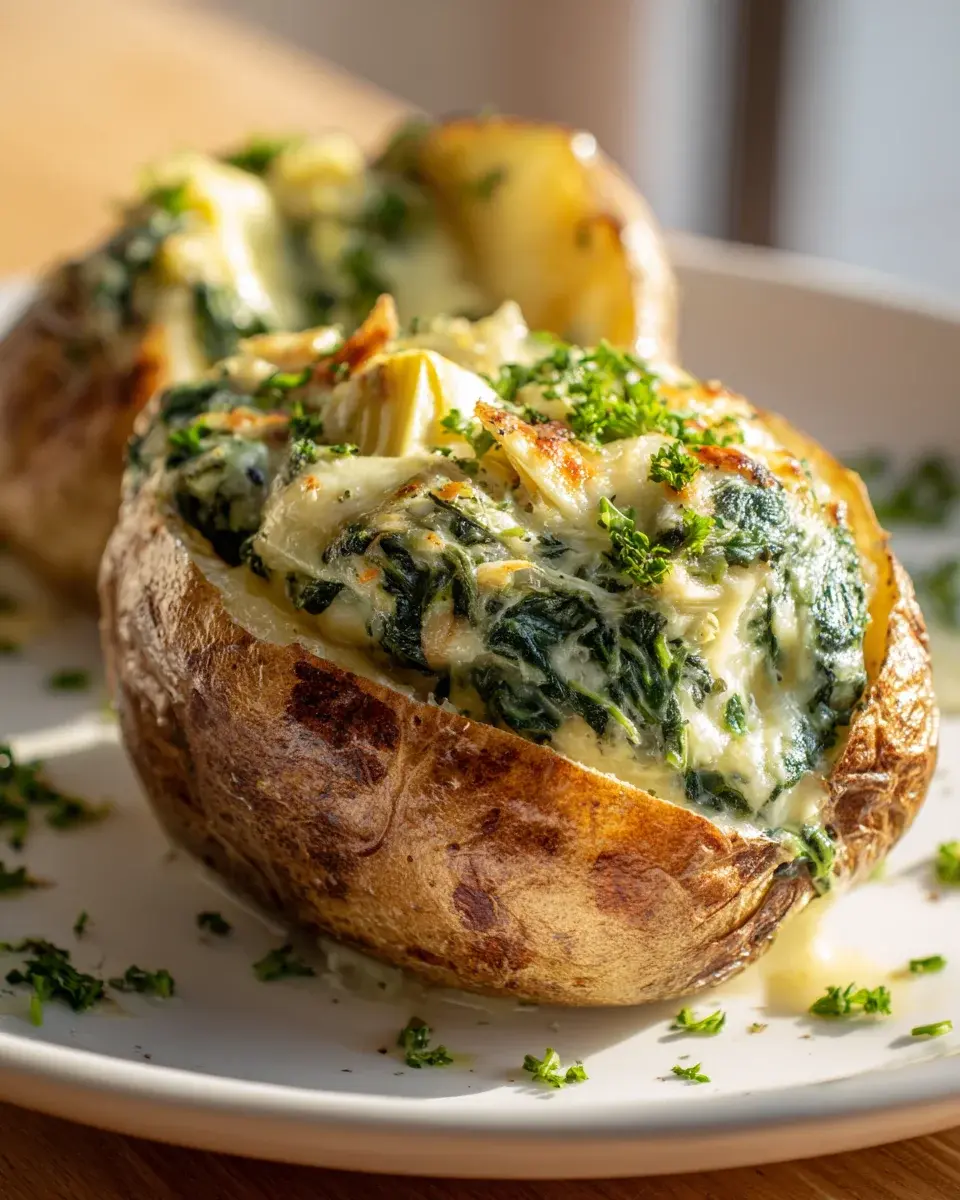 Spinach Artichoke Cream Stuffed Baked Potatoes