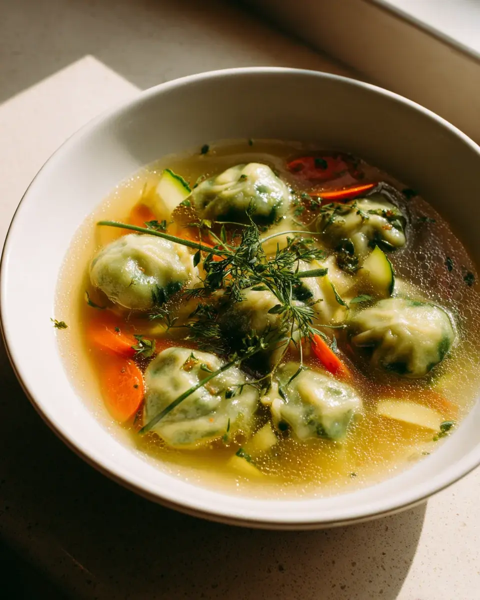 Spinat Dumplings Als Suppe Mit Gemysebryhe