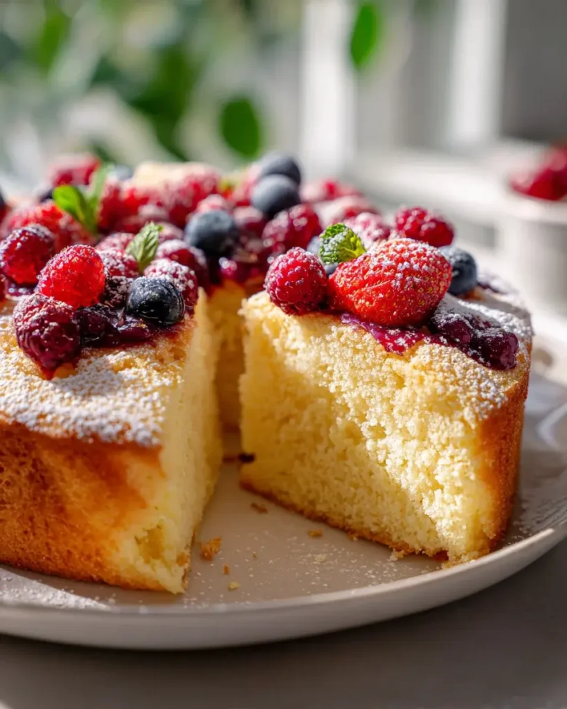 Saftiger Vanille Rührkuchen mit Beeren-Topping ohne Alkohol